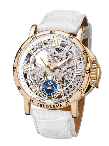 Casablanca Theorema - GM-101-14 gold case with white leather band and black numerals.