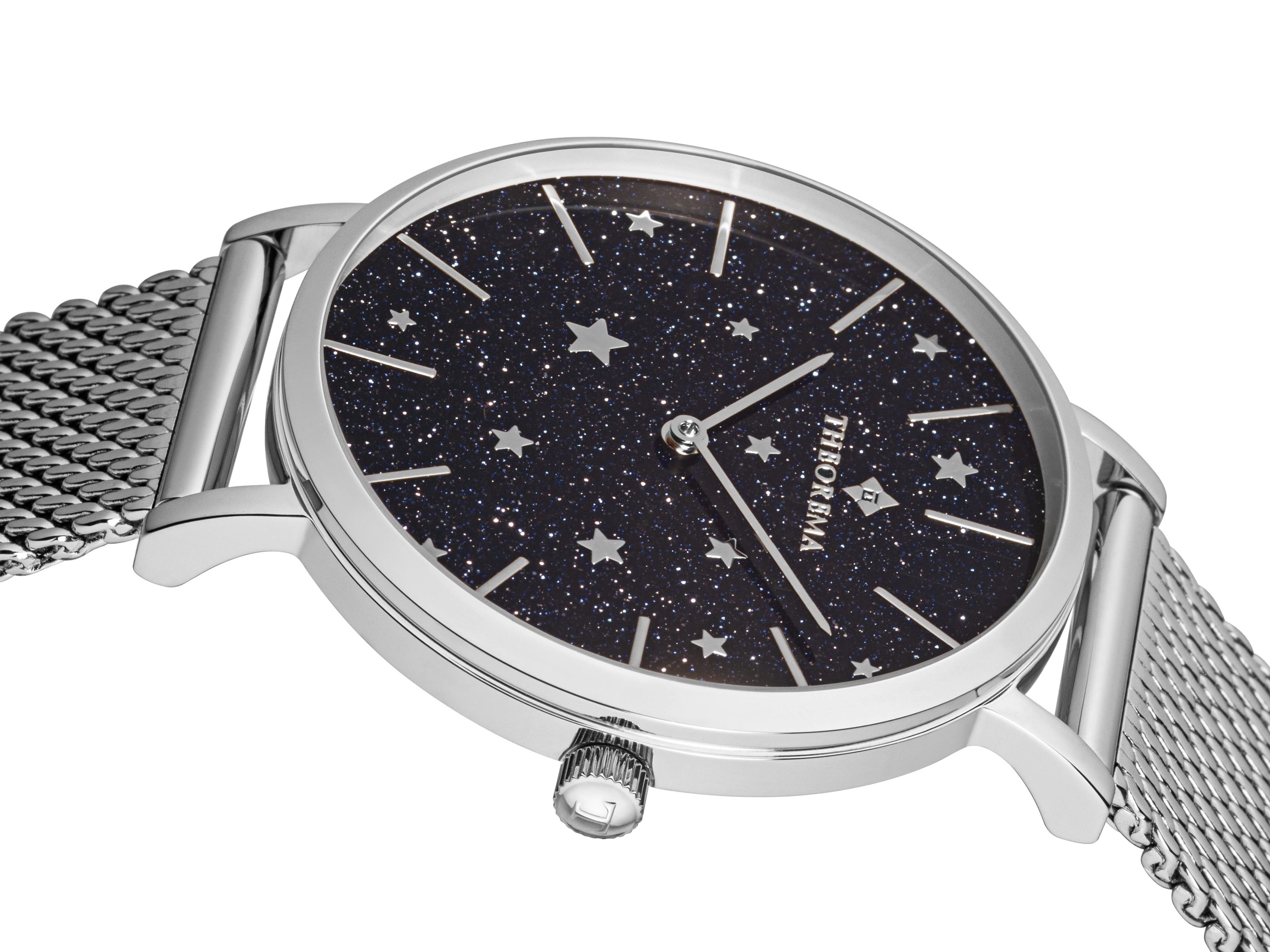 Engraved crown for with the letter T for Theorema and logo at the top under 12 a clock.