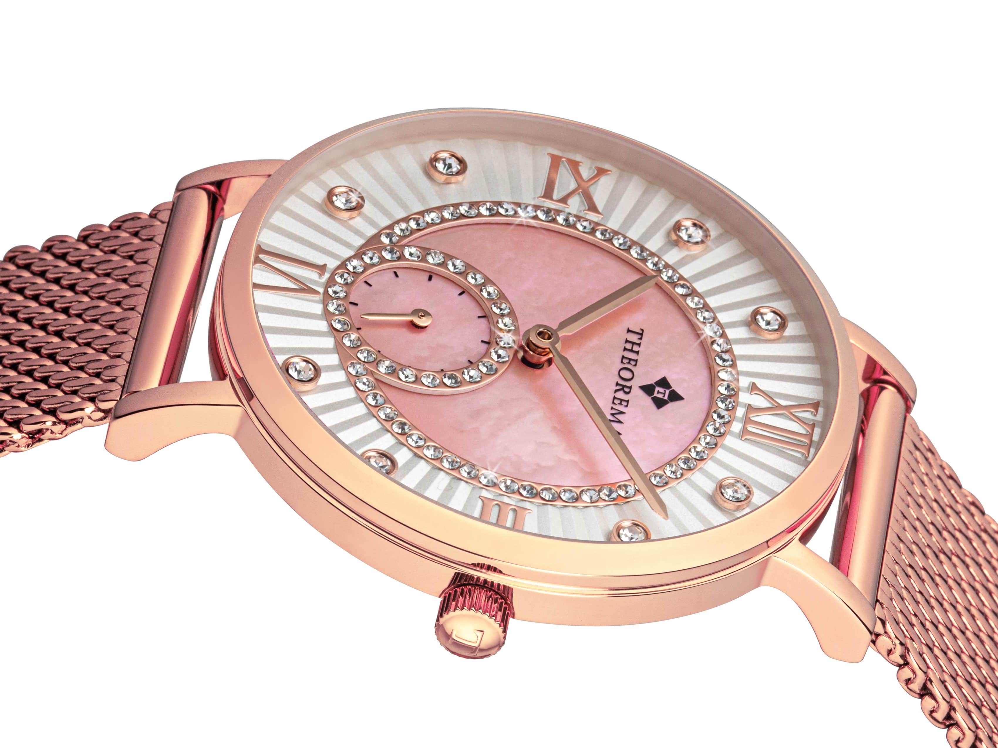 Swarovski crystals placed on the dial with Roman numerals and rose crown.