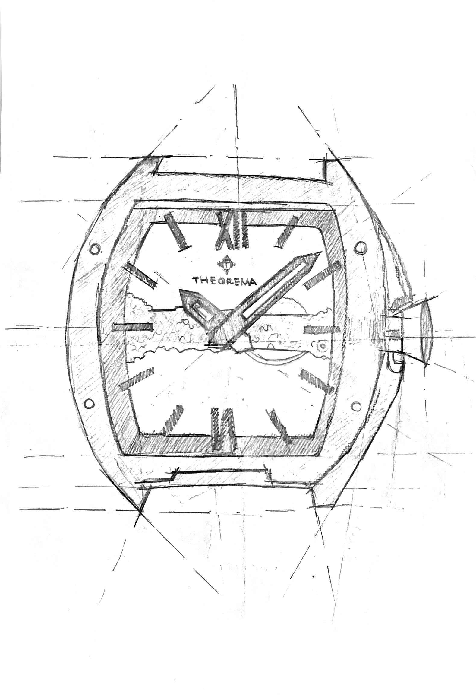 Black and white hand designed sketch of the Golden Gate Theorema collection.