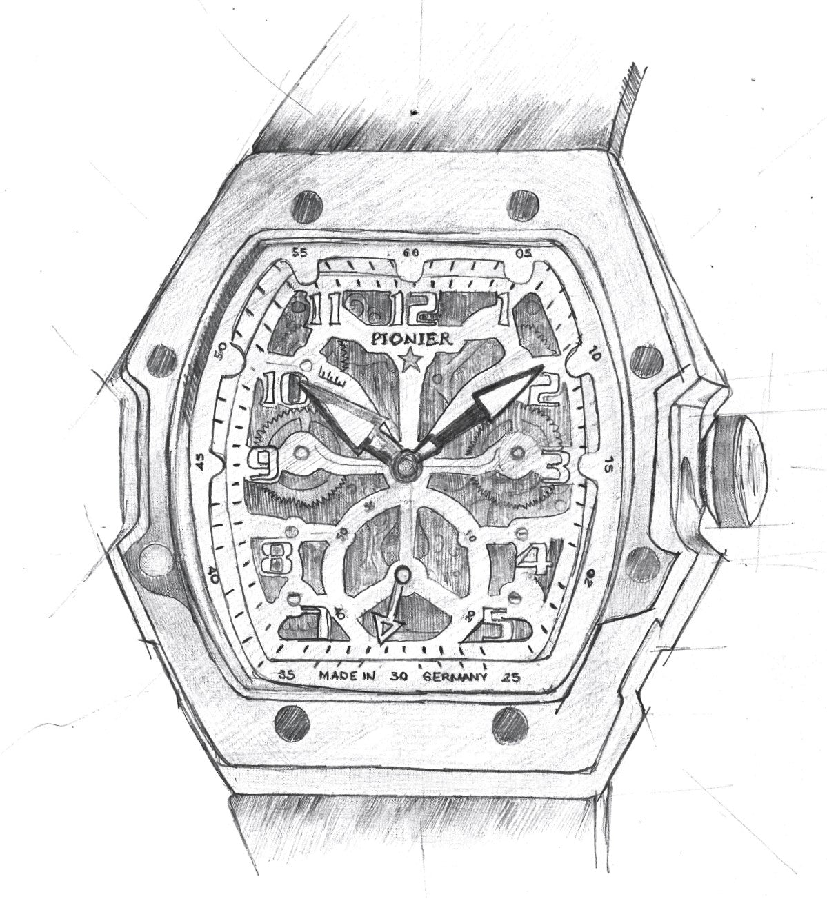 Hand drawing sketch of the collection Milano Pionier