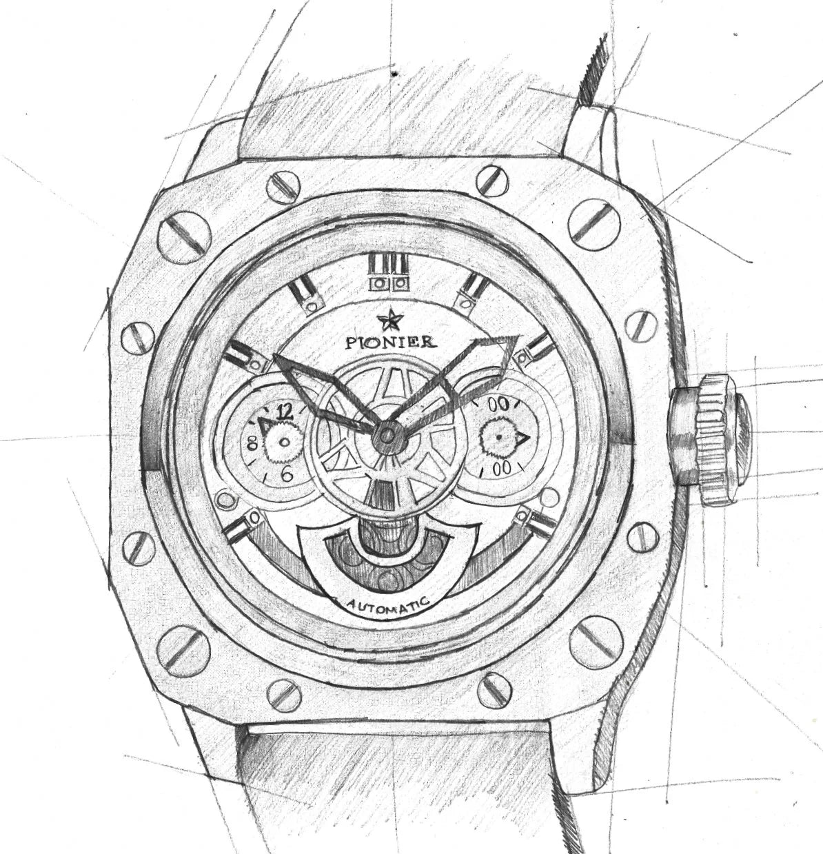 Hand drawing sketch of the collection Newport Pionier