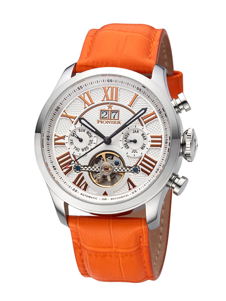 White dial with Roman numerals with silver case. Havana collection by Pionier.