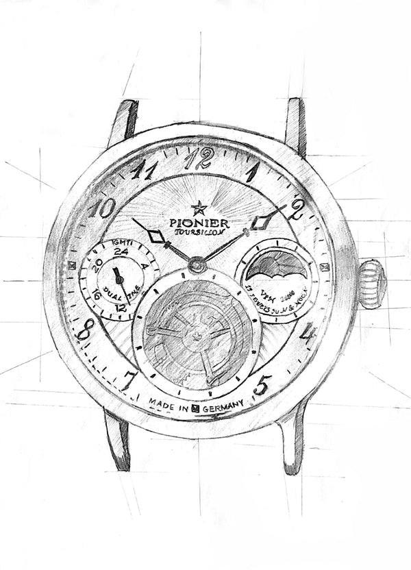 Hand drawing sketch of the collection Basel tourbillon Pionier