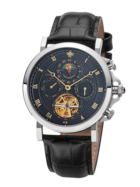 Multi-function sub-dials, skeletonized movement, and 24-jewel automatic caliber.