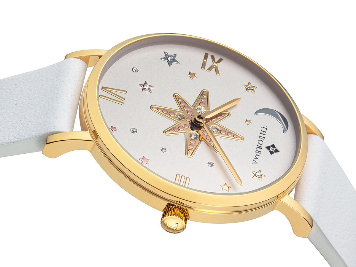 8 points star in the middle and the dial adorned with Swarovski crystals.
