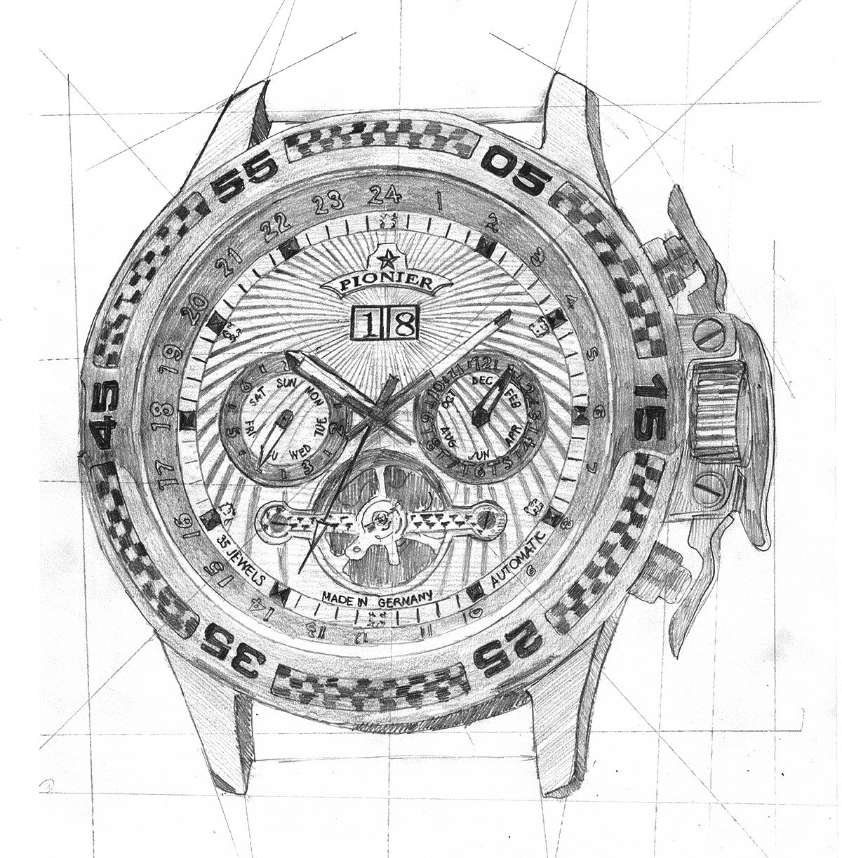 Hand drawing sketch of the collection Amsterdam by Pionier Germany