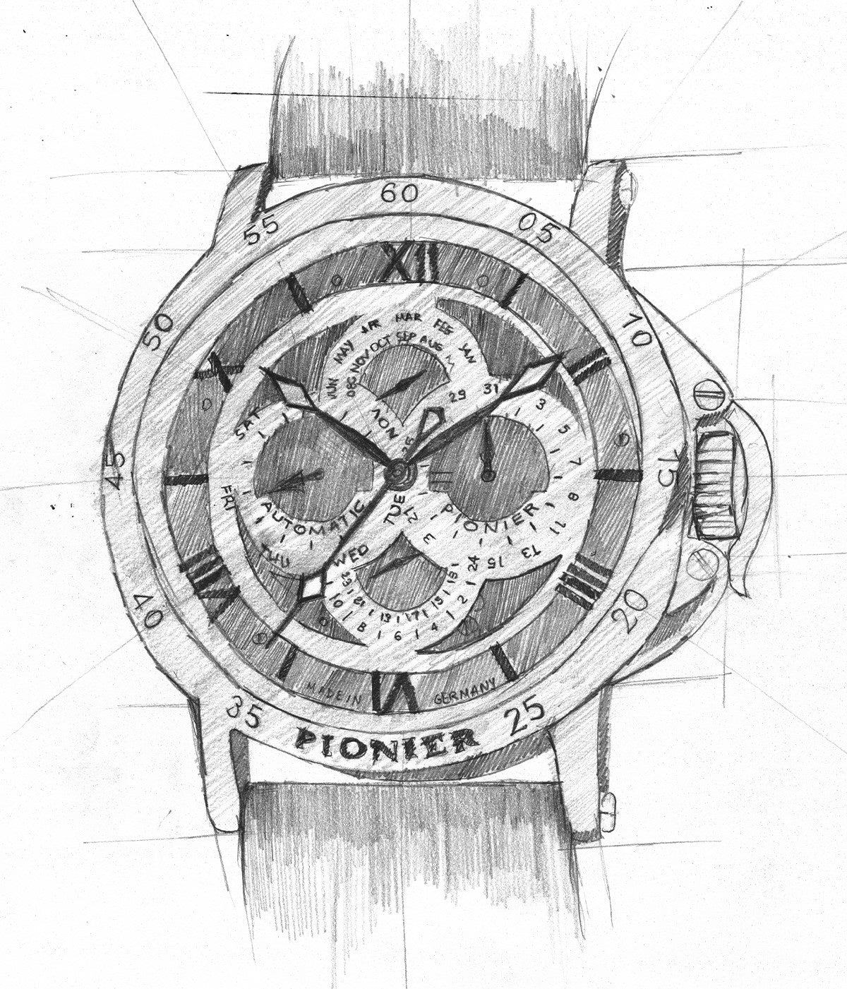 Hand drawing sketch of the collection Dublin by Pionier