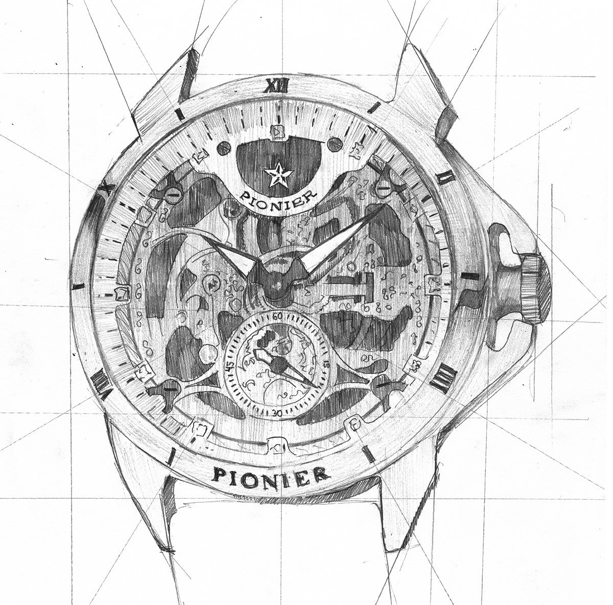 Hand drawing sketch of the collection Malibu by Pionier