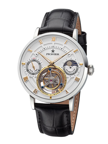 Open heart design to view the tourbillon movement with Roman numerals.