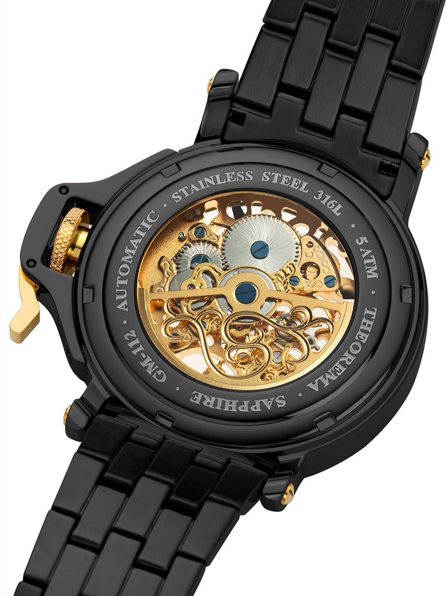 Open skeletonized back with visible gears and rotor.