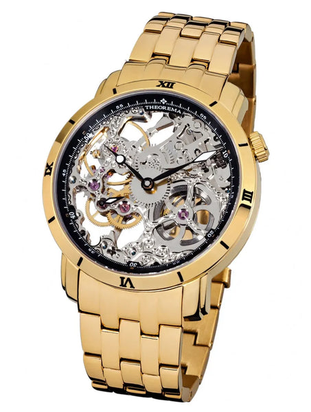 Gold plated IPG 22 karat case with high grade stainless steel and a see through movement.