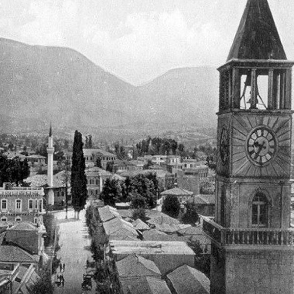 Vintage photo of the clock tower of Tirana first assembled in 1822 by our great-grandfather Ismail Tufina