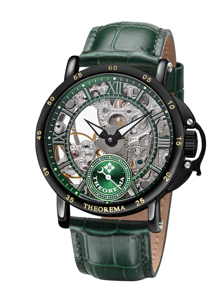Casablanca Theorema - GM-101-21 black case with green leather band and silver numerals.