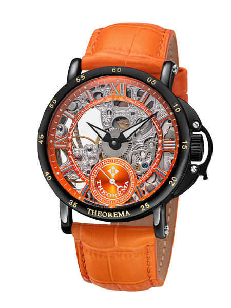 Casablanca Theorema - GM-101-20 black case with orange leather band and silver numerals.