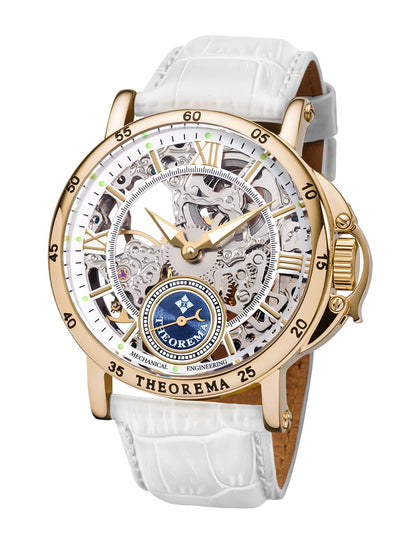 Casablanca Theorema - GM-101-14 gold case with white leather band and black numerals.