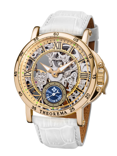 Casablanca Theorema - GM-101-14 gold case with white leather band and black numerals.