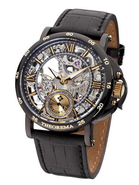 Casablanca Theorema - GM-101-5 black case with black leather band and gold numerals.