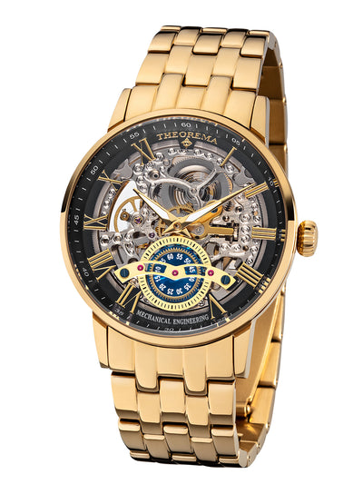 Automatic skeleton watch with Roman numerals with seconds sub-dial rotating.