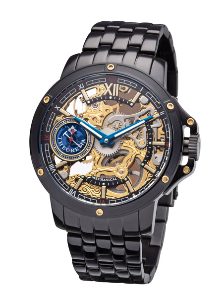 Mechanical see through skeleton silver dial with inner gears visible.