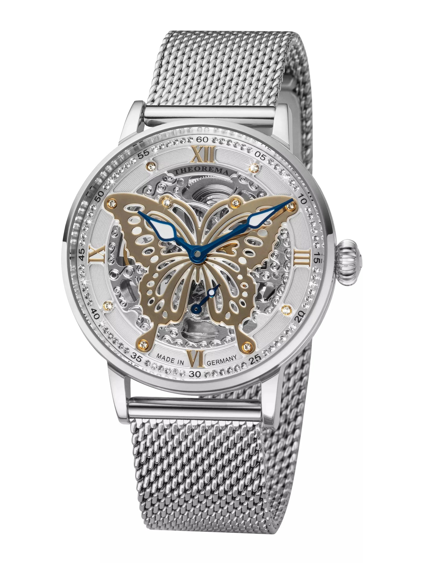 Big butterfly design on the dial with 82 Swarovski crystals on the bezel.