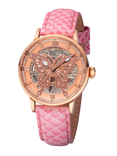 82 Swarovski crystals on the dial with a rose genuine leather in a fish pattern.