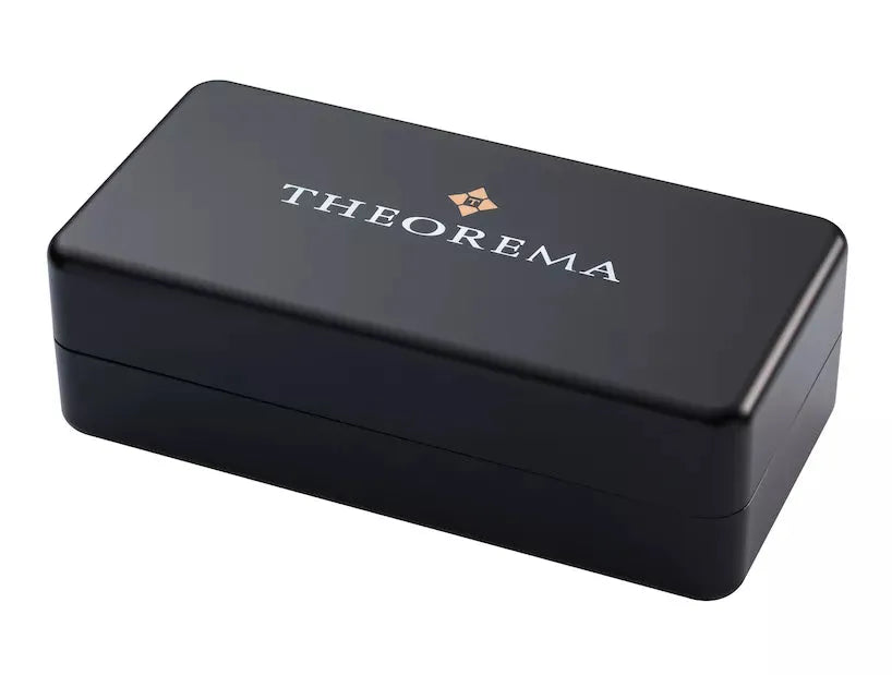 Black Theorema box with the gold T printed on top of it.