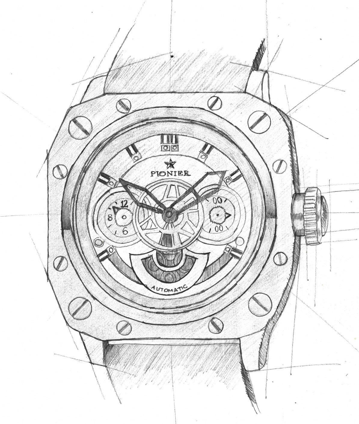 Hand drawing sketch of the collection Newport Pionier