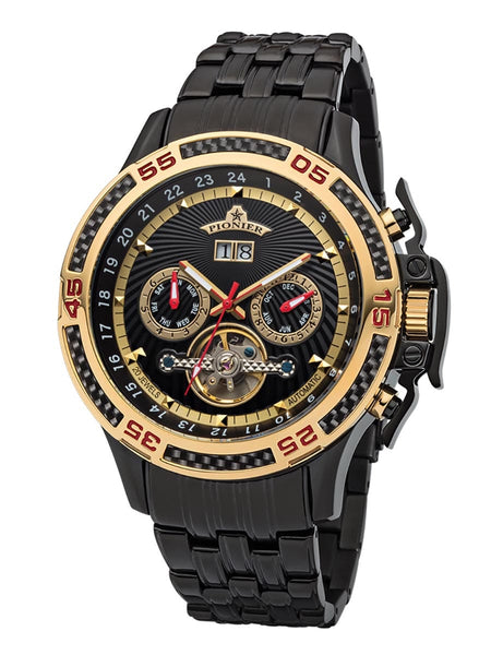 Amsterdam Pionier GM-515-12 black dial with black case and black stainless steel band.