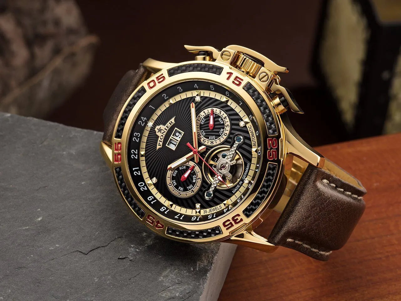 Amsterdam Automatic Calendar Watch by Pionier GM-515-3 |Gold