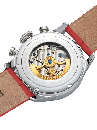 Skeletonized rotor with gold color and open back case to look at the mechanism.