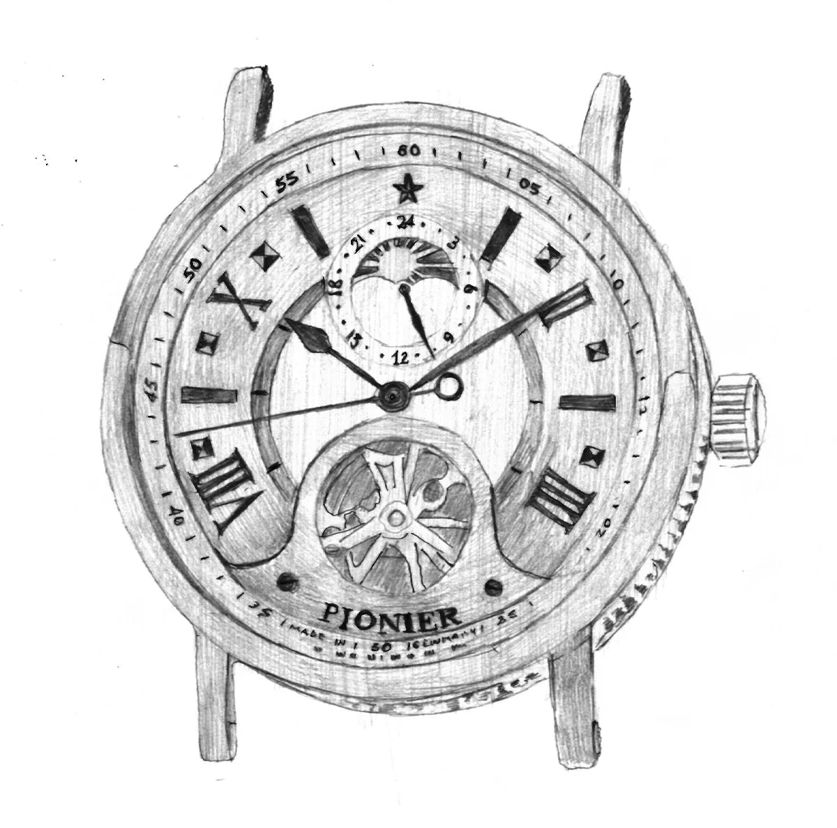 Hand drawing of the Boston collection only in black and white