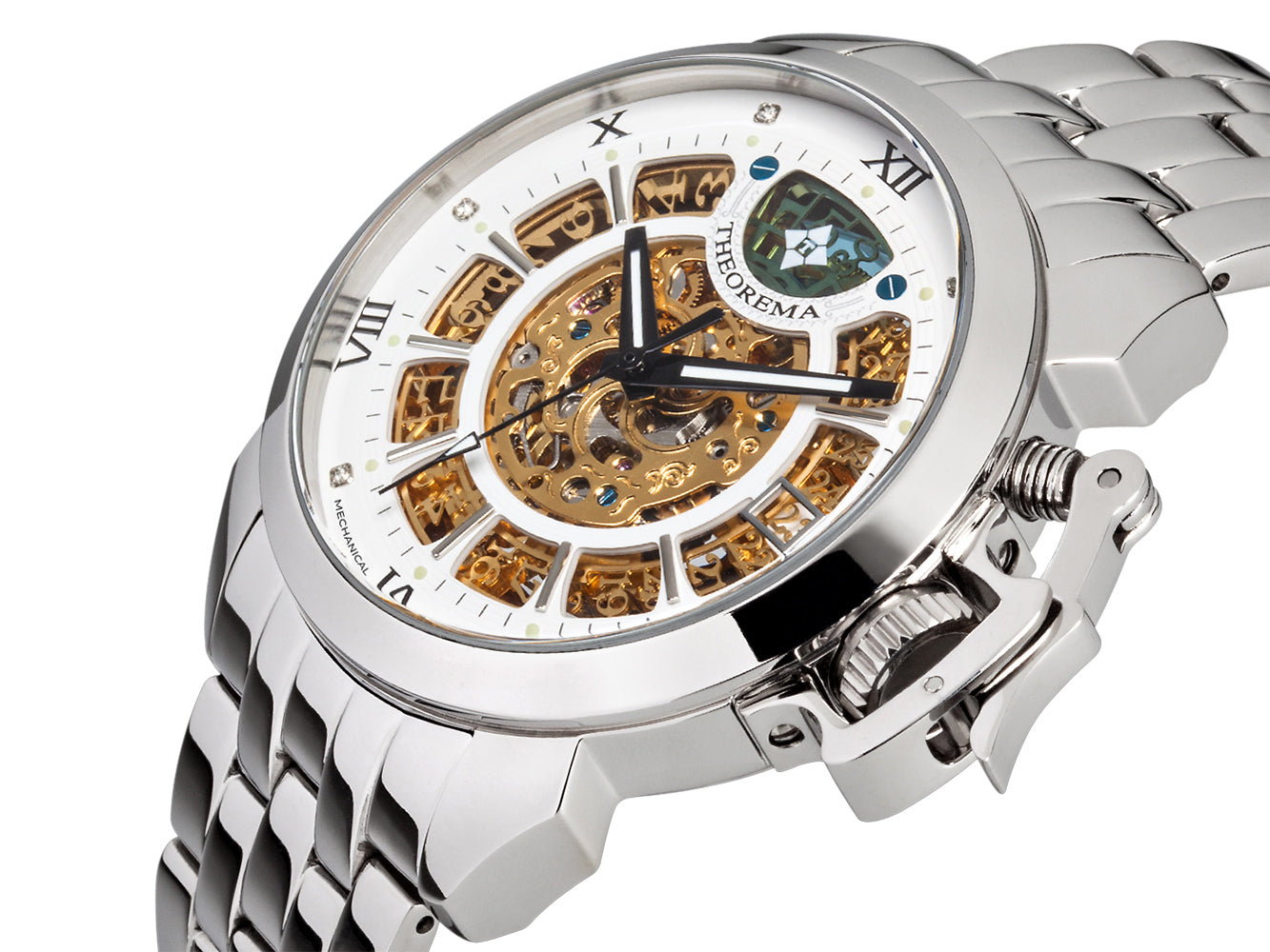 Automatic watch of gold, white, and silver color mix.