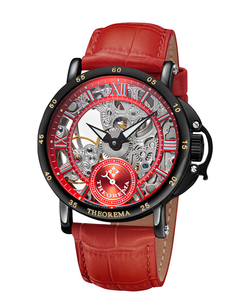 Casablanca Theorema - GM-101-22 black case with red leather band and silver numerals.