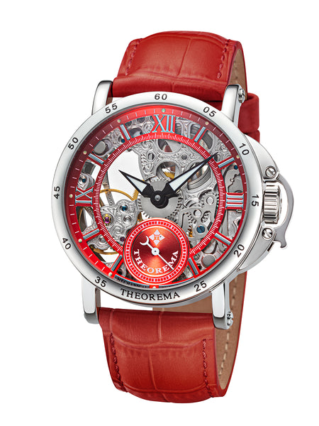 Casablanca Theorema - GM-101-19 silver case with red leather band and silver numerals.
