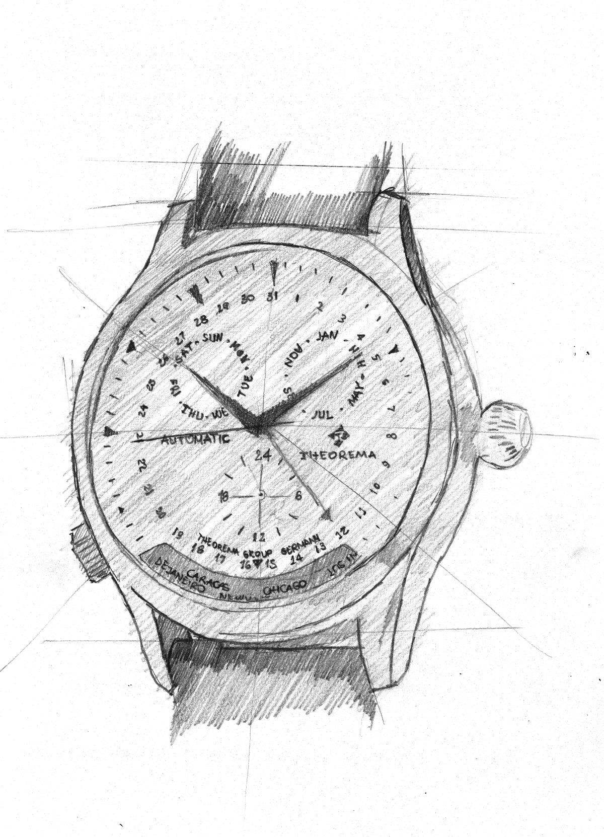 Hand drawing sketch of the collection Paragon by Theorema Germany