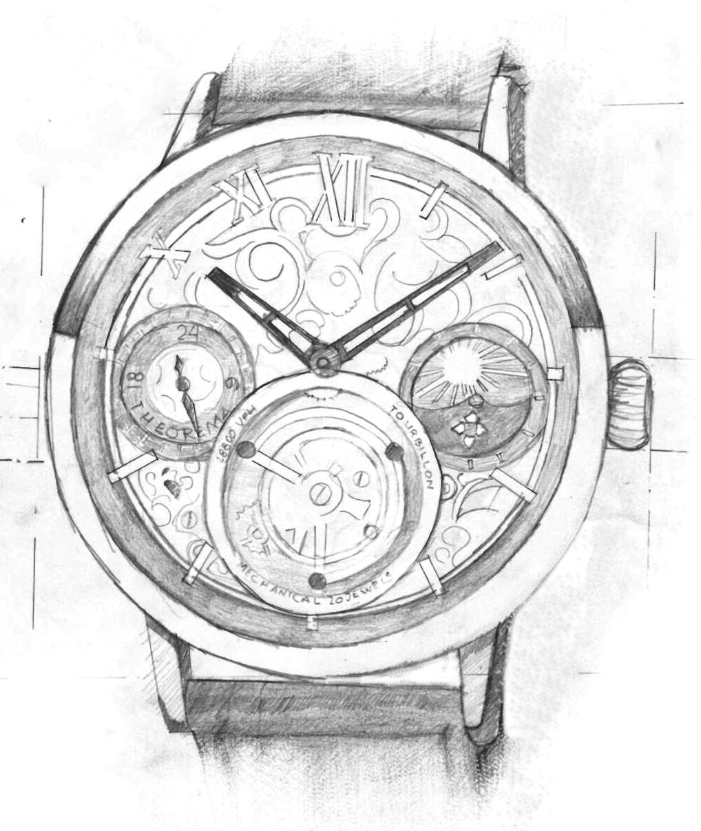Hand drawing sketch of the collection Zurich tourbillon by Theorema Germany
