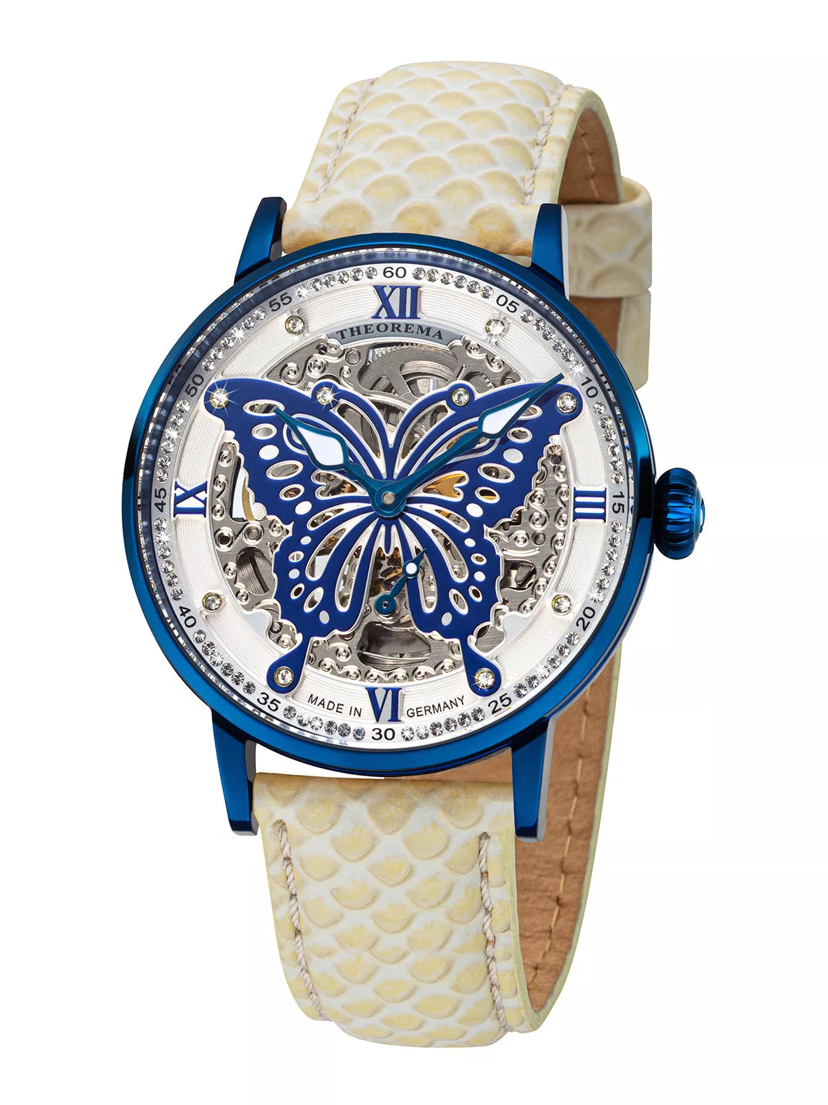 Big butterfly design on the dial with 82 Swarovski crystals on the bezel.