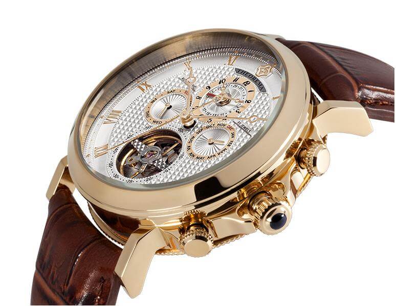 Automatic Macau T3011-11 open heart design with calendar function and leather band.