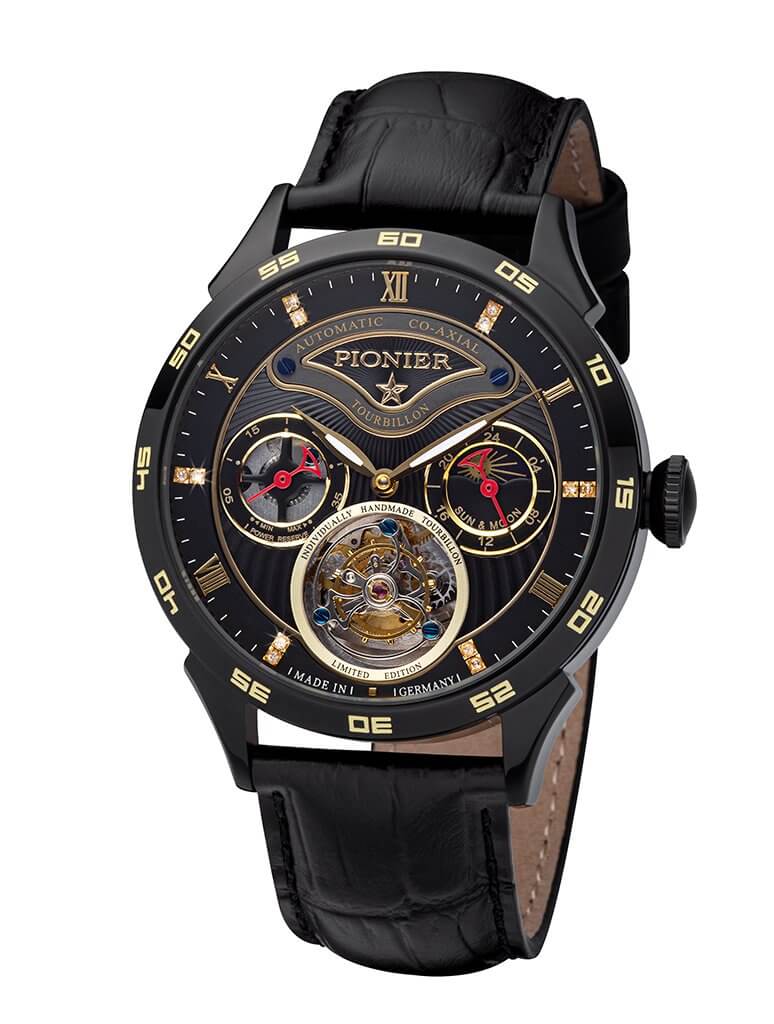 Geneva Automatic Tourbillon Pionier watch with Roman and Arabic numerals.