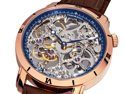 Blue bezel with elegant hands and all see through mechanism.