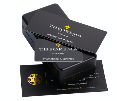 Theorema original black box with booklet, guarantee, and thank you cards.