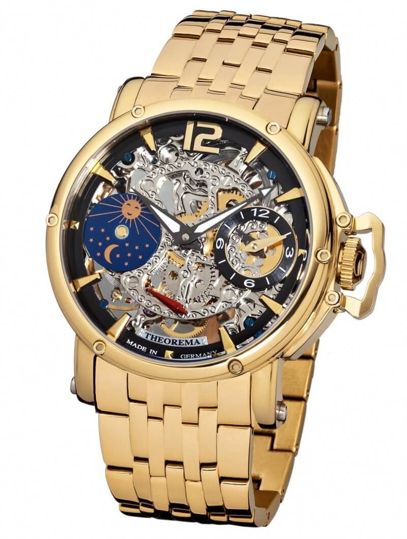 Copacabana Theorema GM-104-8 gold skeleton dial with gold case and gold stainless steel.